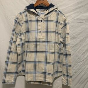 NWT Unisex Salt Life Cream/Blue Plaid Light Flannel Hooded LS Sport Shirt - Lrg